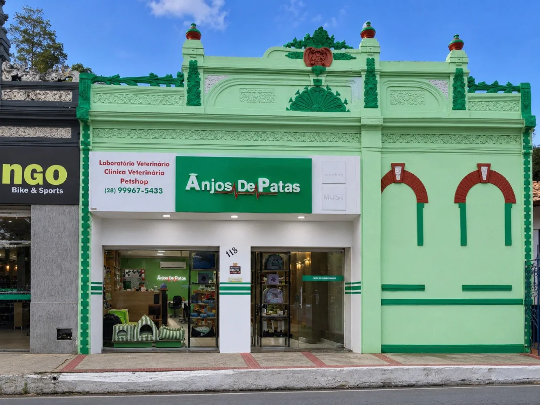 Fachada da clínica veterinária Anjos de Patas em Mimoso do Sul